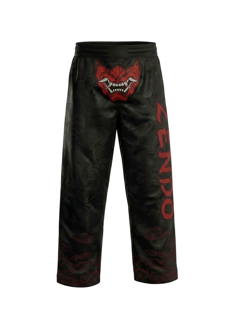 Black Zendo silk-satin fight pants